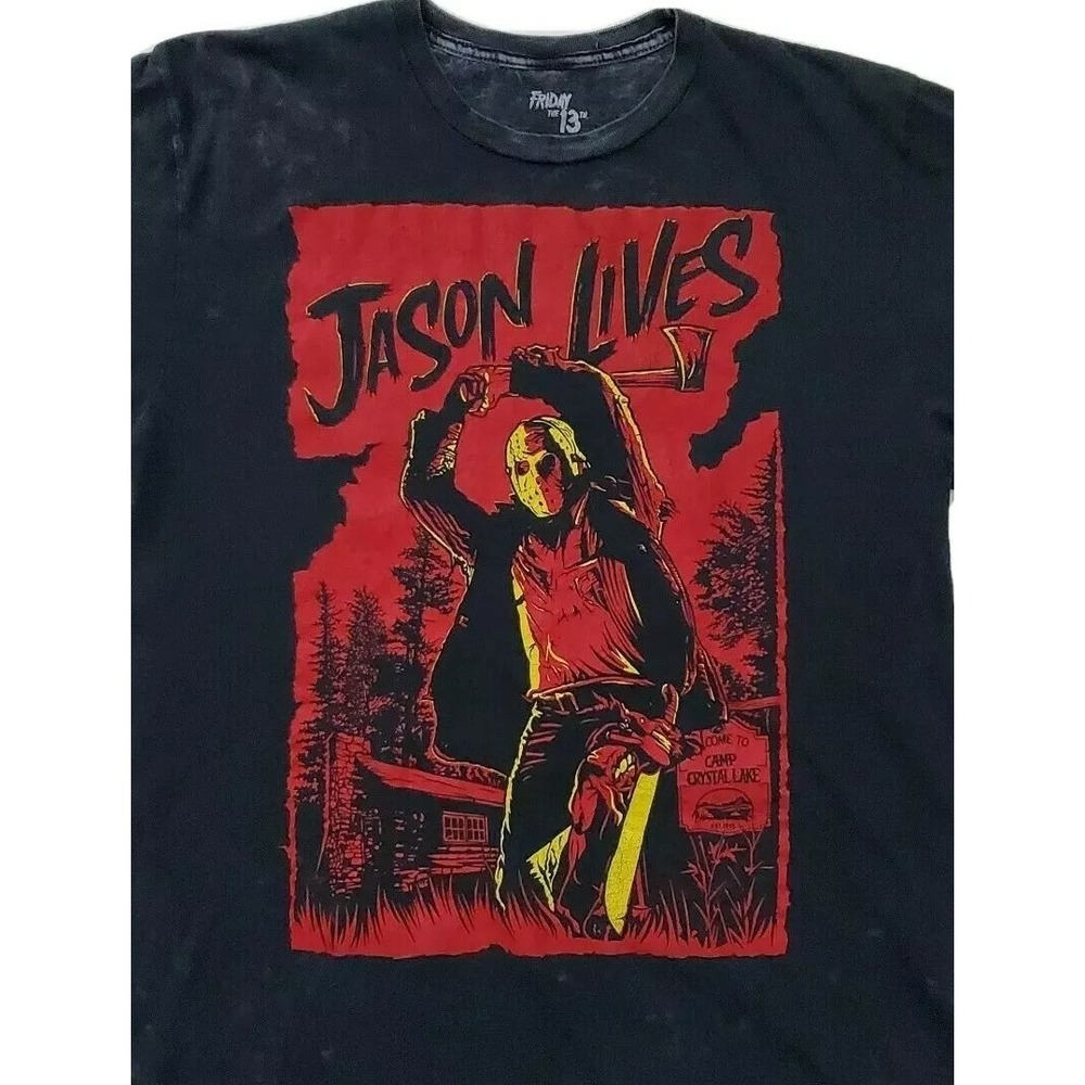 Friday The 13th (Mens Medium) Black Short Sleeve Graphic T-Shirt Jason Lives Tee - Picture 2 of 6